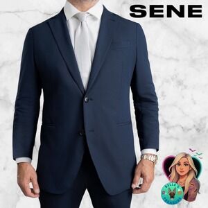 Sene Men's 52R Soho Flex Tech Sport Coat Unstructured Blazer Jacket Navy Blue